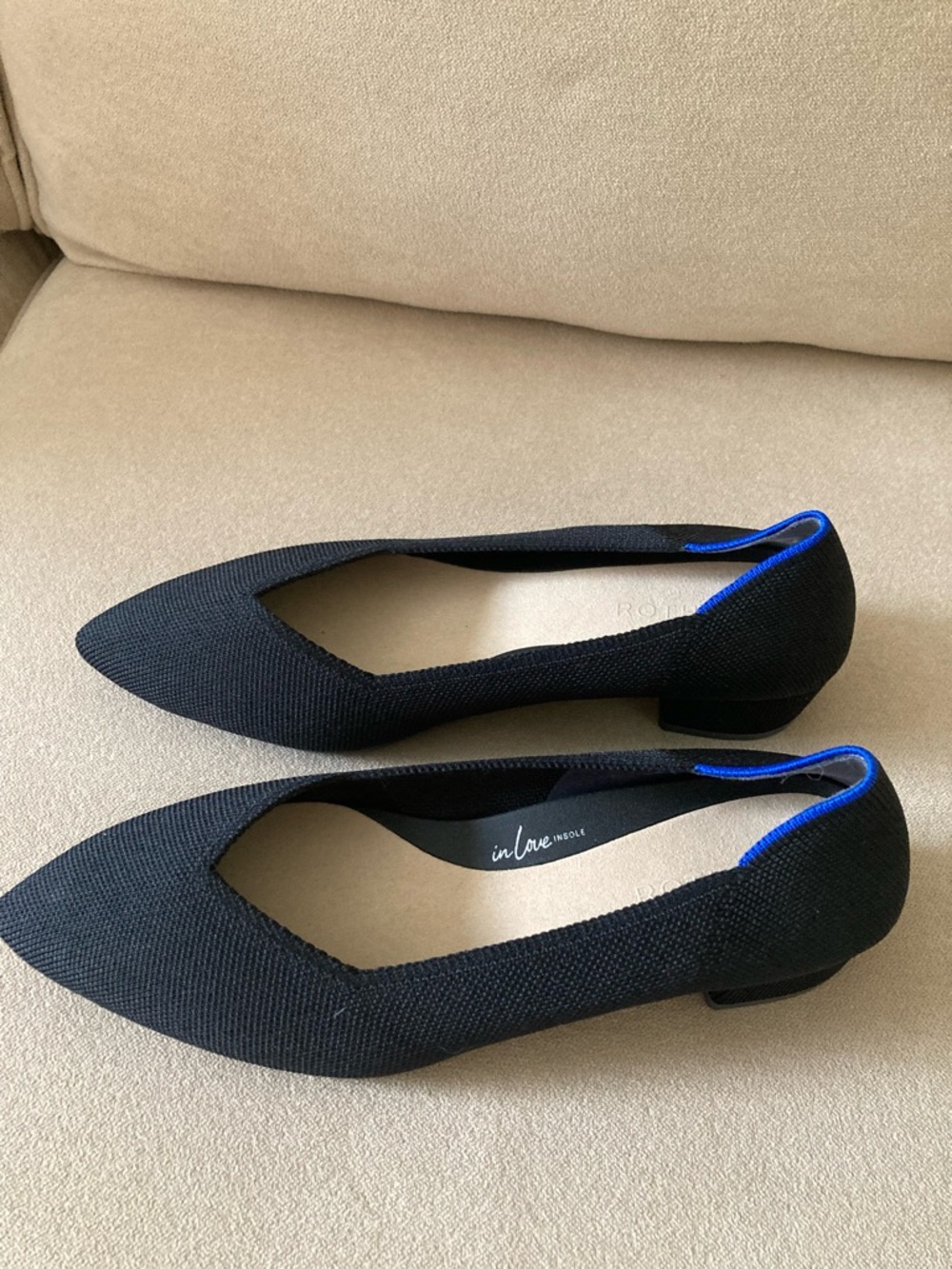 Rothy's Black Pointed Ballet Flats with Blue Accent - Picture 7 of 10